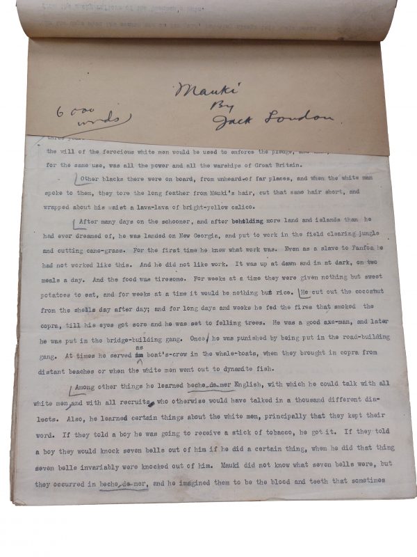 Typescript of Jack London's South Sea story, "Mauki"