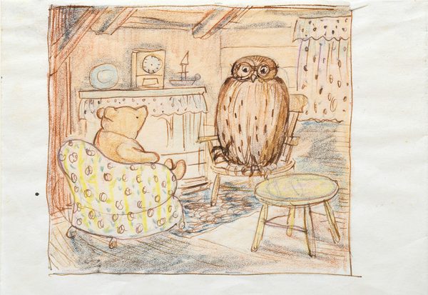 MILNE, A. A.; SHEPARD, Ernest H. (illus.). Original artwork for Winnie-the-Pooh: “For some time now Pooh had been saying ‘Yes’ and ‘No’ in turn, with his eyes shut, to all that Owl was saying”. c.1956.