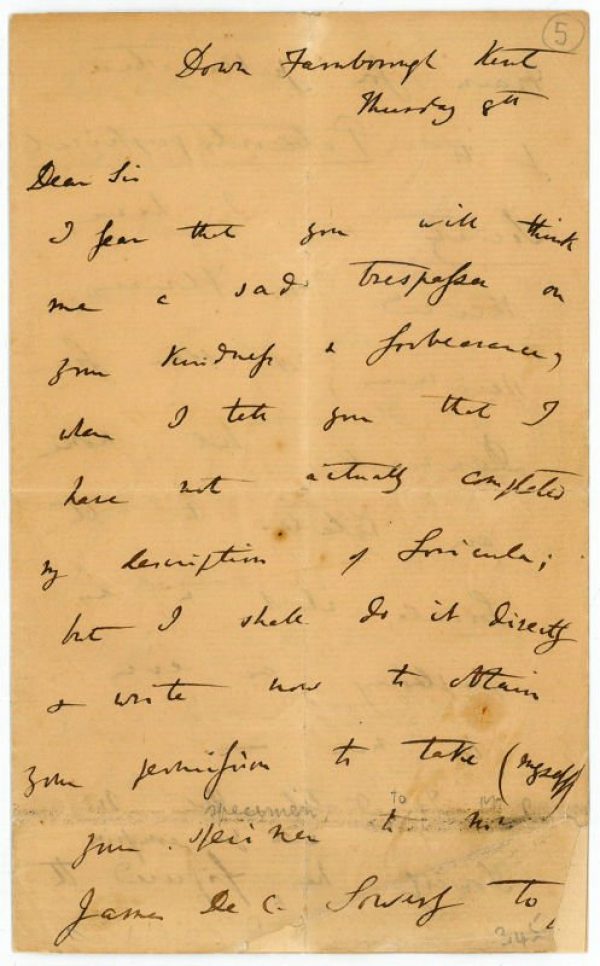 Charles Darwin: Autograph Letter Signed. Down Farnborough, Kent, 8 [Aug. 1850].