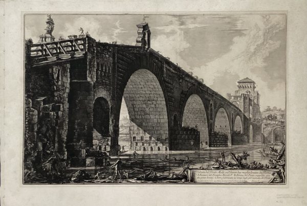GIAMBATTISTA PIRANESI, "VEDUTA DEL PONTE MOLLE SUL TEVERE DUE MIGLIA LONTAN DA ROMA"[THE PONTE MOLLE]; 1762, First State.