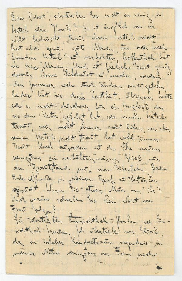 Fraz Kafka: Autograph letter signed ("K"). [Prague, December 1921].